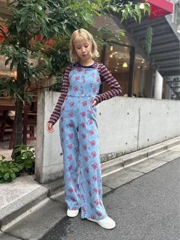 꽃무늬 프린트 오버롤 (파랑)