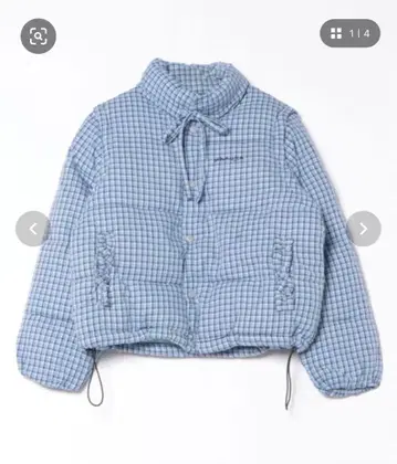 파랑 체크 무늬 다운 자켓