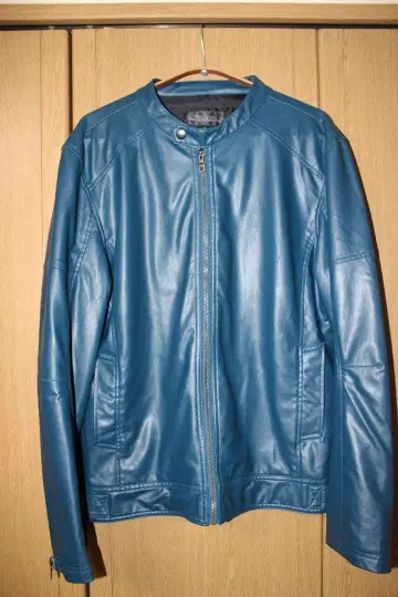 GILEVANS 파랑 블루 인조 가죽 라이더 자켓