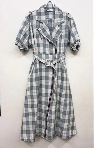 jouetie 체크 무늬 벨트 포함 반팔 원피스