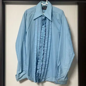 프릴 셔츠 스카이블루 긴팔 구제 의류