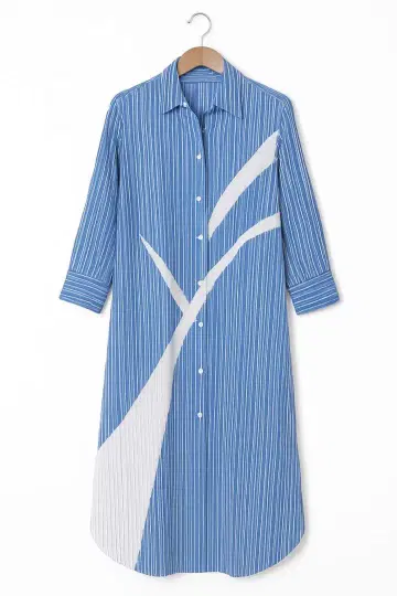 파랑과 화이트 스트라이프 셔츠 원피스