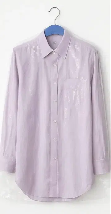 연보라 긴팔 셔츠 가슴 포켓 부착