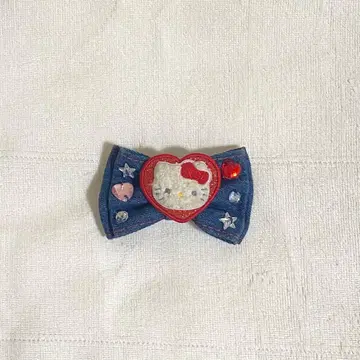[ 레어 ] 헬로키티 시크릿 헤어 클립 데님 리본