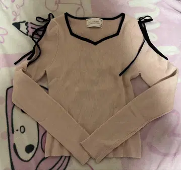 미셸 마카롱 숄더 리본 니트탑 핑크