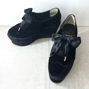 새상품급 merry jenny 웨지 슈즈 통굽 레이스업 벨로아