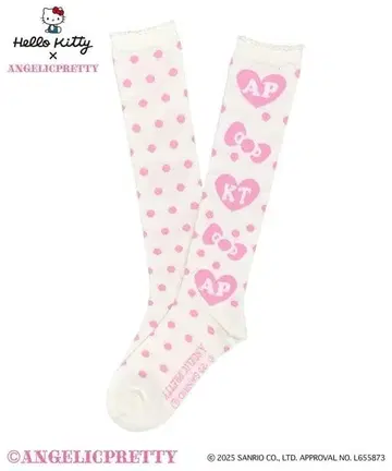 Hello Kitty 리본 하이삭스 시로 x 핑크 새상품