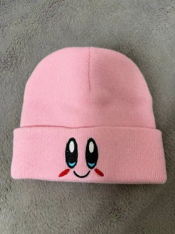 커비 자수 핑크 니트 비니