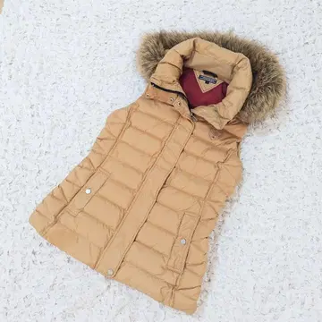 타미힐피거 다운 70% 다운 베스트 베이지 퍼 탈부착