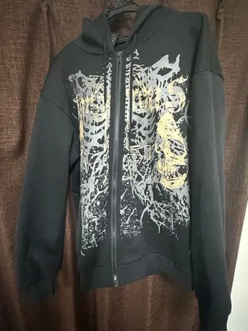 그래픽 프린트 풀 집업 후드티 블랙