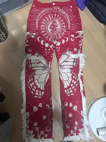 GUAPAI 나비 프린트 빨간색 팬츠