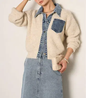 카라 부착 데님 절개 니트 가디건 에시카 ESICA 뤼미에 lumier