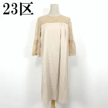 LA6014 23구 절개 긴팔 꽃무늬 레이스 롱 원피스 베이지 38