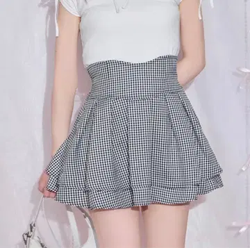 미셸 마카롱 슬림 레그 스커트 깅엄 체크 XS 사이즈