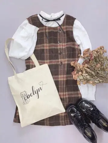 새상품급 evelyn 에블린 블라우스 포함 체크 미니 원피스 점프 스커트