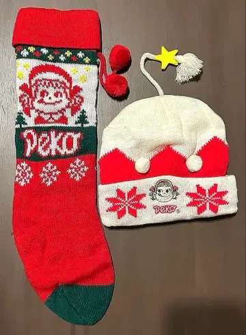 [ 미사용 새상품 ] 페코짱 크리스마스 삭스와 니트 모자 세트