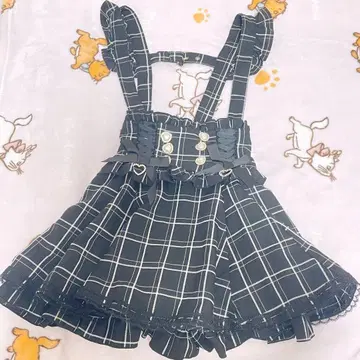 LIZLISA 레이스업 서스펜더 치마바지 블랙 체크