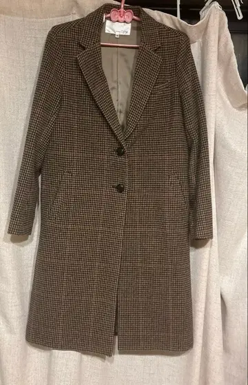 ABA house 상사 울 브라운 체크 무늬 체스터 코트 36