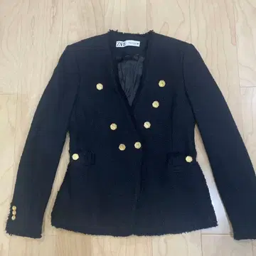 ZARA 블랙 노카라 트위드 자켓