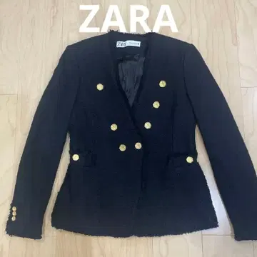 ZARA 블랙 노카라 트위드 자켓
