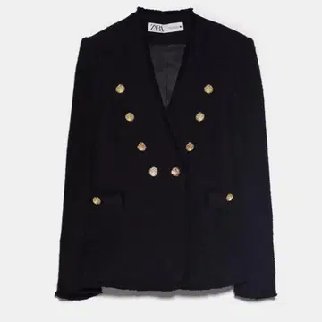 ZARA 블랙 노카라 트위드 자켓 S