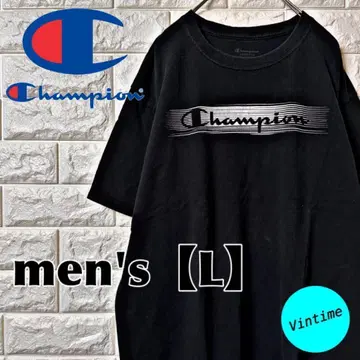 AH63 [Champion] 프린트T셔츠 [남성용 L] 블랙