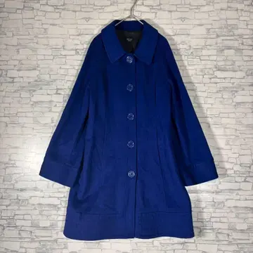 VICKY 울 혼방 롱 코트 파란색 버튼 포함 프리 사이즈