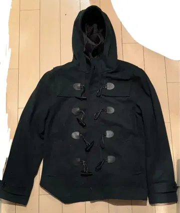 남성용 더플 코트 다크 그린 카키 후드 부착