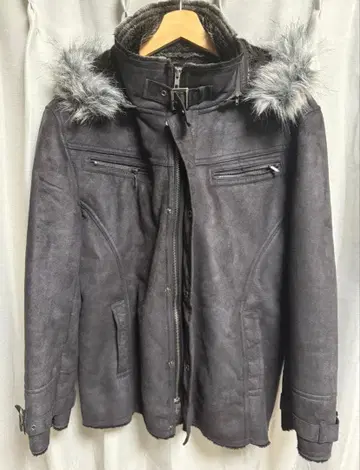 블랙 스웨이드 퍼 후드 다운 자켓 사이즈 XL