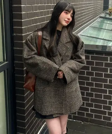 글렌체크 더블 숏 기장 자켓 코트