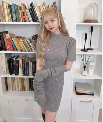 솔드아웃 상품 펄 장식 니트 원피스 (암커버 포함)