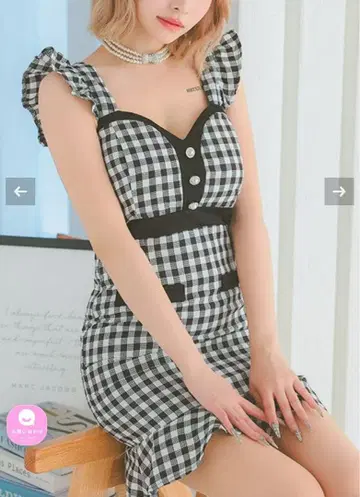 Tika 깅엄 체크 하트컷 밑단 프릴 타이트 미니 드레스 L 사이즈