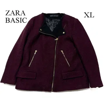 ZARA BASIC 울 혼방 라이더 스타일 지퍼 코트 보르도 XL
