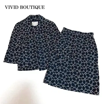 새상품급 비비드 부티크 스커트 셋업 (9A3) 7부 소매 린넨 혼방 자수