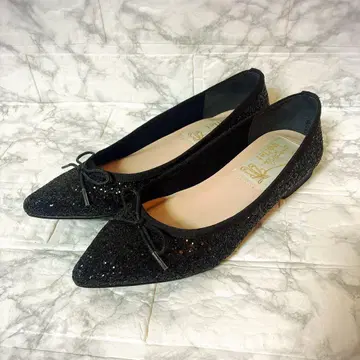 [ 새상품급 ] 라우나레아 발레 스틸레토 발레 슈즈 블랙 글리터 23.0