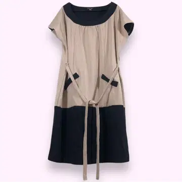 LOVE MIC 반팔 무릎 기장 원피스 마터니티 베이지 블랙 [ L ]