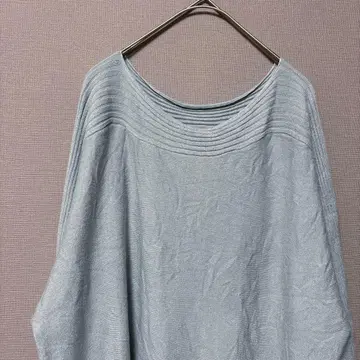 에우르큐브 돌먼 슬리브 니트 (L L 상당) 라메 믹스 민트 블루 루즈핏