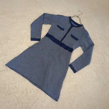 블루 니트 원피스 금 장식 택 포함 레트로