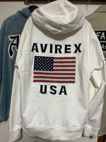 AVIREX 빅 로고 집업 후드티