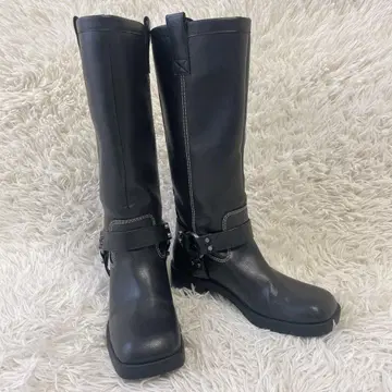 ZARA 메탈 스트랩 롱 부츠 스퀘어토 블랙 37