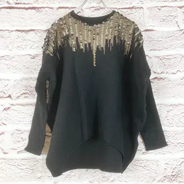 zr324 chouchou 비즈 장식 블랙 긴팔 니트 스웨터 M