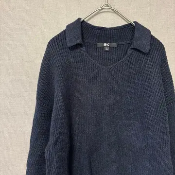 유니클로 씨 믹스얀 폴로 스웨터 (L) 네이비 미들 게이지 심플 어른