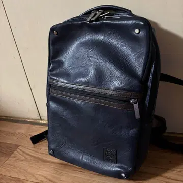 GAANO 네이비 x 브라운 합성 피혁 백팩 중형