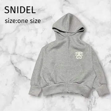 SNIDEL 스나이델 볼륨 후드티 그레이 로고 자수 라메