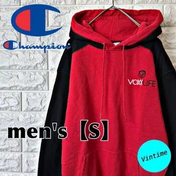 W38 [Champion] 자수 후드티 [남성용 S] 레드/블랙