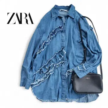 ZARA 자라 긴팔 데님 셔츠 프릴 비대칭 오버 사이즈