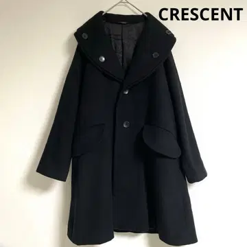 새상품급 CRESCENT 캐시미어 혼방 A라인 울 코트 블랙 M 일본제