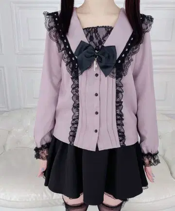 MARS 리본 포함 하트 레이스 세일러 블라우스 (12/4까지 판매)