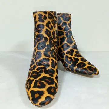 새상품급 ZARA 레오파드 송치 앵클부츠 와이드 힐 25