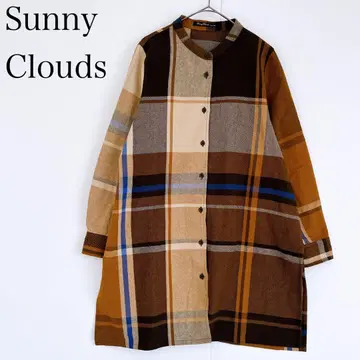 써니클라우드 체크 무늬 밴드 카라 튜닉 셔츠 긴팔 체형 커버